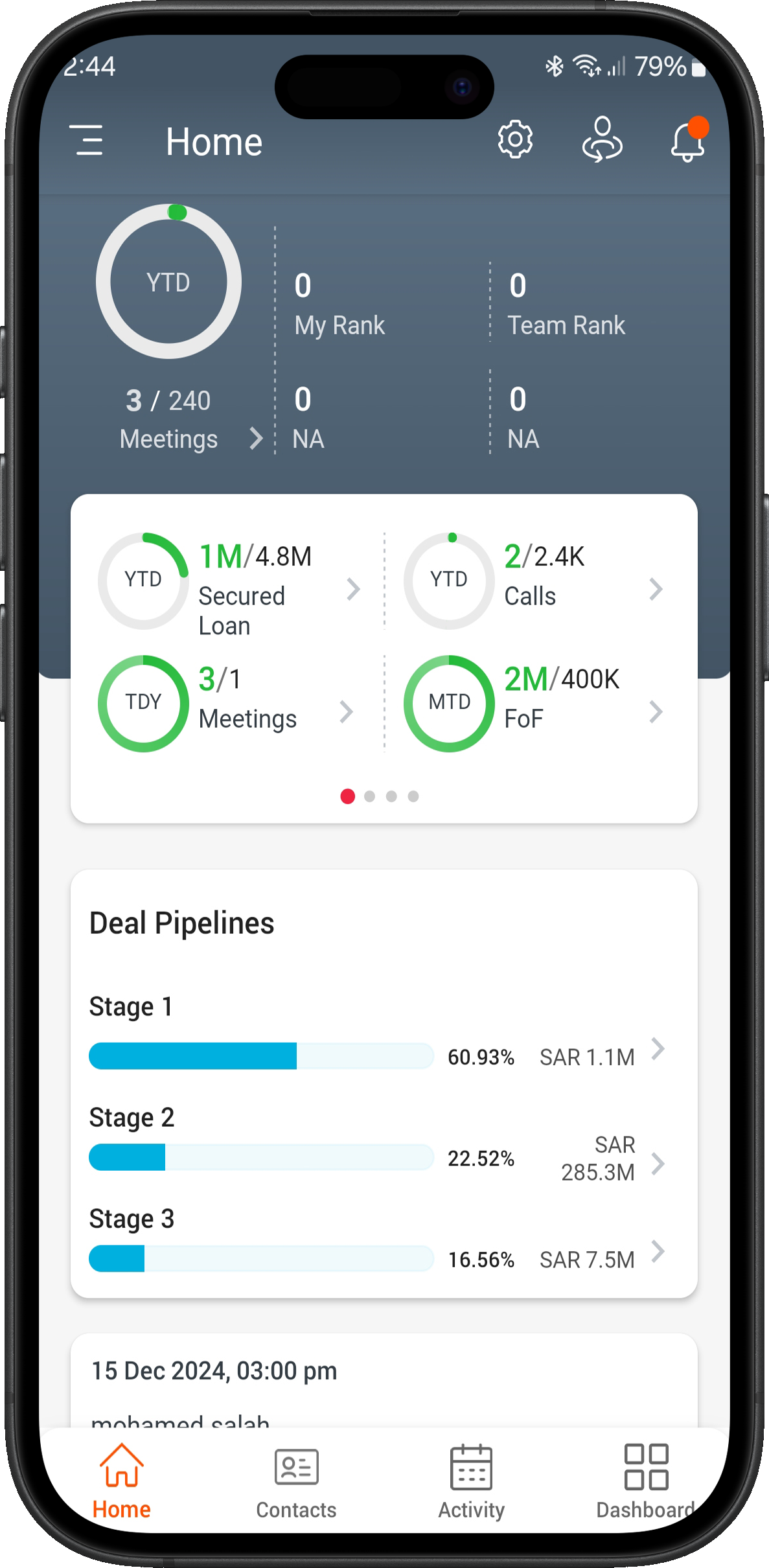 Digiteam home dashboard on a smartphone